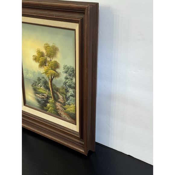 Vintage C. Cushman Original Oil Painting Signed Tree Boat Lake Landscape - Picture 12 of 16